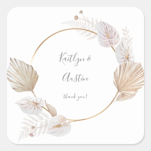 Roze gedroogde Leaf Boho Floral Hartelijk dank 3 Vierkante Sticker (Voorkant)