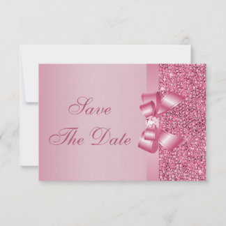 Roze Gedrukte Lovertjes Strik & Diamant Save the D Date