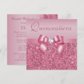 Roze gedrukte reeksen & Bow Quinceanera Kaart (Voorkant / Achterkant)