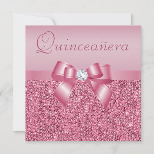 Roze gedrukte reeksen & Bow Quinceanera Kaart (Voorkant)