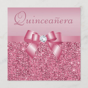 Roze gedrukte reeksen & Bow Quinceanera Kaart