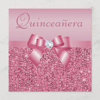 Roze gedrukte reeksen & Bow Quinceanera Kaart