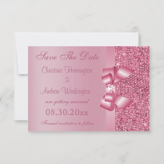 Roze, gedrukte reeksen met zwembad en diamant Opsl Save The Date (Achterkant)