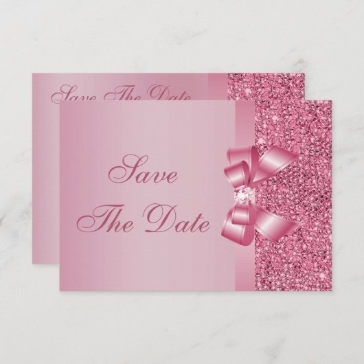 Roze, gedrukte reeksen met zwembad en diamant Opsl Save The Date (Voorkant / Achterkant)
