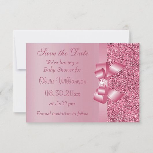 Roze, gedrukte reeksen met zwembad en diamant Opsl Save The Date (Achterkant)