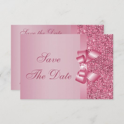 Roze, gedrukte reeksen met zwembad en diamant Opsl Save The Date (Voorkant / Achterkant)