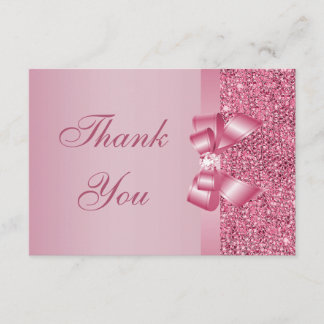 Roze gedrukte Sequins Bow & Diamond Hartelijk dank Bedankkaart