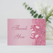 Roze gedrukte Sequins Bow & Diamond Hartelijk dank Bedankkaart (Staand voorkant)