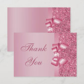 Roze gedrukte Sequins Bow & Diamond Hartelijk dank Bedankkaart (Voorkant / Achterkant)