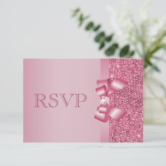 Roze, gedrukte Sequins Bow & Diamond RSVP (Staand voorkant)