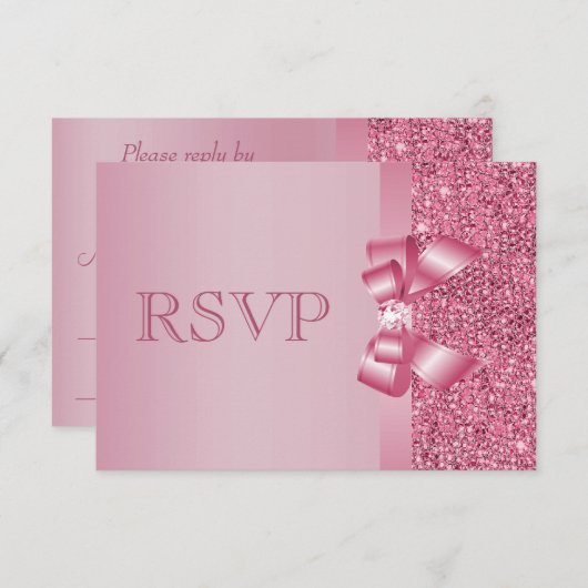 Roze, gedrukte Sequins Bow & Diamond RSVP (Voorkant / Achterkant)