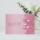 Roze, gedrukte Sequins Bow & Diamond RSVP Kaartje (Staand voorkant)