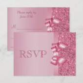 Roze, gedrukte Sequins Bow & Diamond RSVP Kaartje (Voorkant / Achterkant)