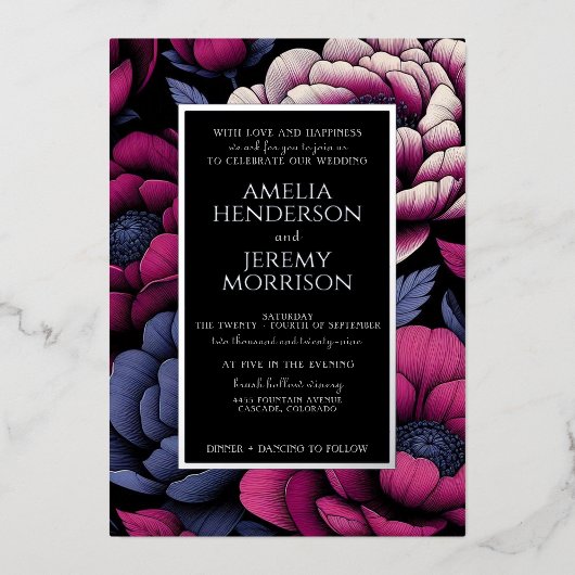 Roze gedurfde bloem folie uitnodiging (Voorkant)