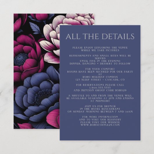 Roze gedurfde bloem informatiekaartje (Voorkant / Achterkant)