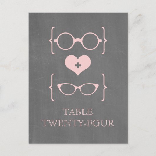 Roze geeky Glasses Chalkboard Table Briefkaart (Voorkant)