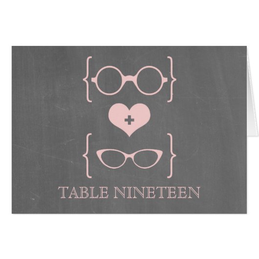 Roze geeky Glasses Chalkboard Table Number Kaart (Voorkant Horizontaal)