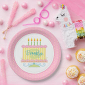 Roze Geel 5e Verjaardagstaart Naam Papieren Bordje (Feest)