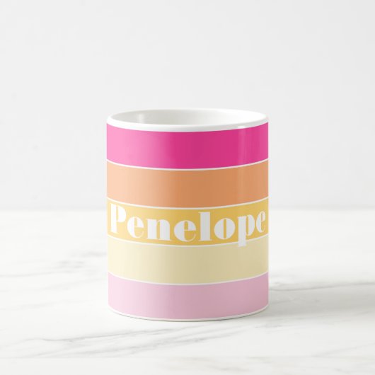 Roze Geel Aangepaste Zomer Kleurenblok Strepen Koffiemok (Center)