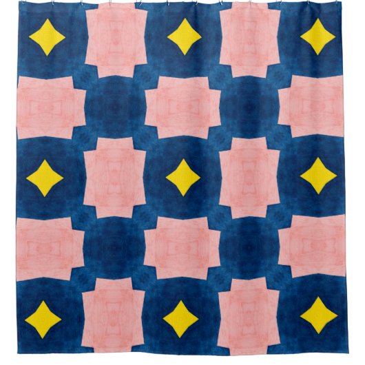 Roze Geel Abstract Blauw Douchegordijn (Voorkant)