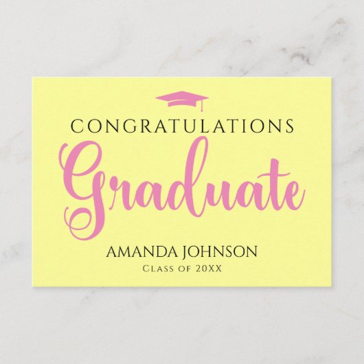 Roze Geel Afstuderen Woorden van Wijsheid Afstuder Informatiekaartje (Voorkant)