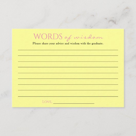 Roze Geel Afstuderen Woorden van Wijsheid Afstuder Informatiekaartje (Achterkant)