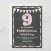 Roze geel alkbord 9e verjaardag Uitnodiging (Voorkant)