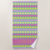 Roze geel Aqua Geometric Pattern, gepersonaliseerd Strandlaken (Voorkant)