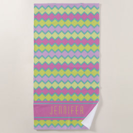 Roze geel Aqua Geometric Pattern, gepersonaliseerd Strandlaken