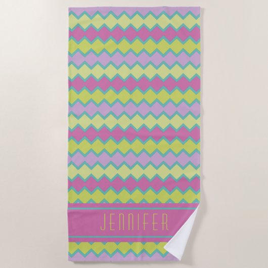 Roze geel Aqua Geometric Pattern, gepersonaliseerd Strandlaken (Voorkant)