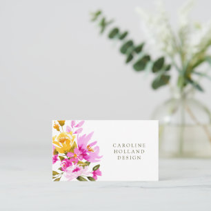 Roze Geel Aquarel Bloem Bloem Eenvoudig Ontwerp Visitekaartje