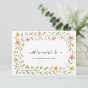 Roze Geel Aquarel Bloemstuk Dank je Notitiekaartje