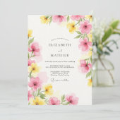 Roze Geel Aquarel Lente Bruiloft Kaart (Staand voorkant)
