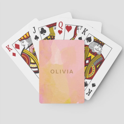 Roze Geel Aquarel Persoonlijk Feest Geschenk Pokerkaarten (Achterkant)