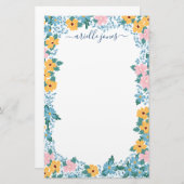  Roze Geel Blauw Bloem Lijst Briefpapier (Voorkant / Achterkant)
