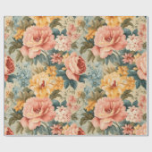  Roze Geel Blauw Bloemen Cadeaupapier (Vlak)