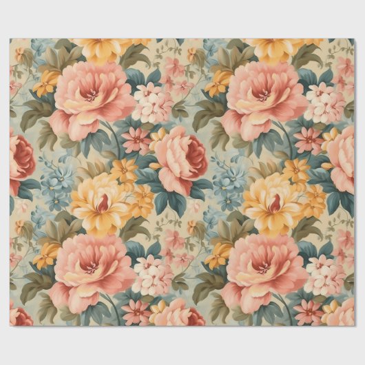  Roze Geel Blauw Bloemen Cadeaupapier (Vlak)