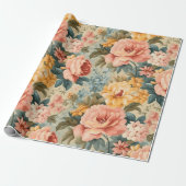  Roze Geel Blauw Bloemen Cadeaupapier (Uitgerold)