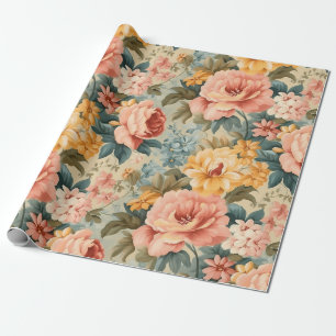 Roze Geel Blauw Bloemen Cadeaupapier