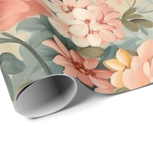  Roze Geel Blauw Bloemen Cadeaupapier (Rol Hoek)