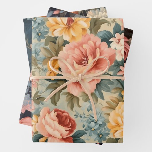  Roze Geel Blauw Bloemen Inpakpapier Vel (In situ)