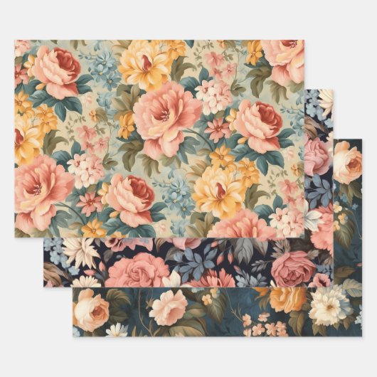 Roze Geel Blauw Bloemen Inpakpapier Vel (Set)