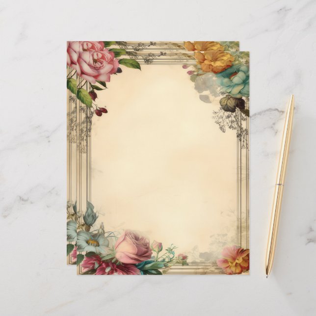 Roze Geel Blauw Bloemen Junk Journal  (Voorkant / Achterkant in situ)