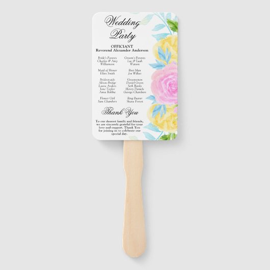 Roze Geel Blauw Bloemen Trouwprogramma Handwaaier (Achterkant)