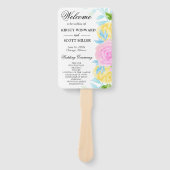 Roze Geel Blauw Bloemen Trouwprogramma Handwaaier (Voorkant)