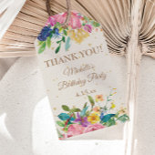 Roze Geel Blauw Bloemen Verjaardag Dank u Cadeaulabel
