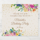 Roze Geel Blauw Bloemen Verjaardag Naam Datum Bier Etiket (Enkel label)