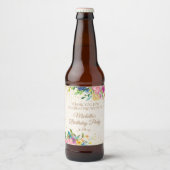 Roze Geel Blauw Bloemen Verjaardag Naam Datum Bier Etiket (Voorkant)