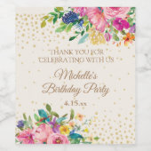 Roze Geel Blauw Bloemen Verjaardag Naam Datum Wijn Etiket (Enkel label)