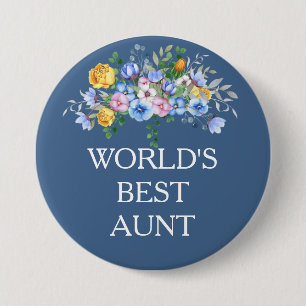 Roze Geel Blauw Bloemstuk Beste Tante Ronde Button 7,6 Cm